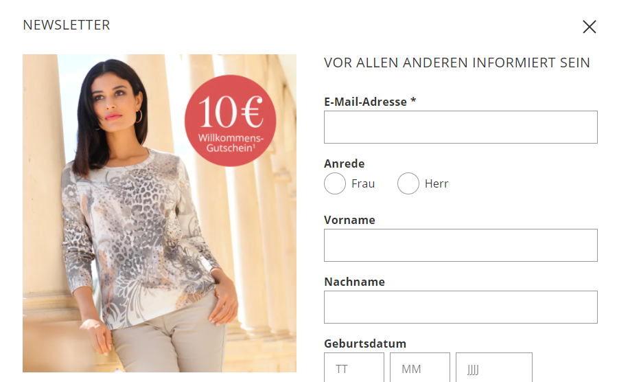 Newsletter anmelden & 10 Euro Alba Moda Gutschein sichern